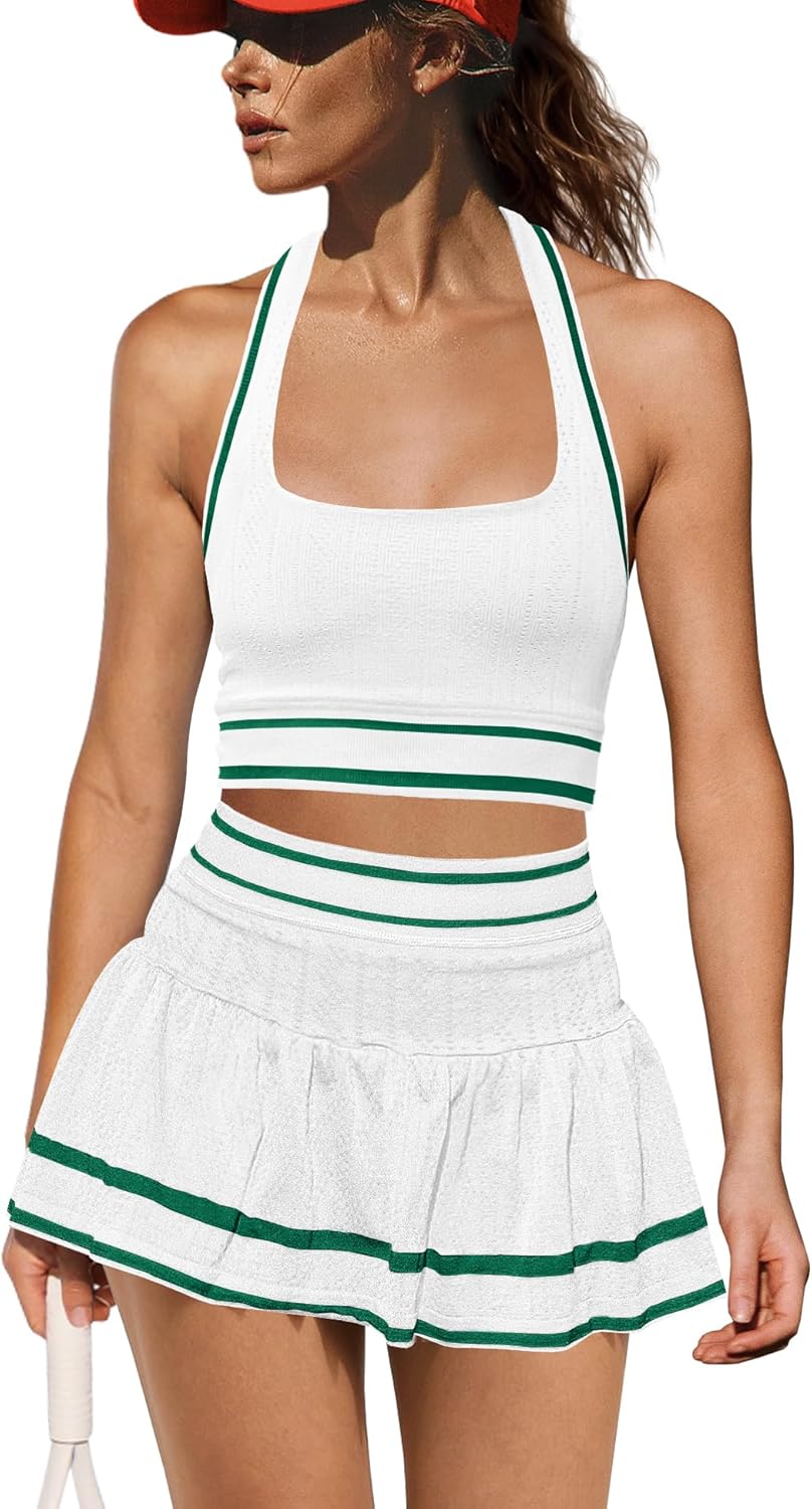 Panadila Women 2 Piece Tennis Skirt Sets Athletic Sets Halter Sports Bra and Mini Skort Pickleball Outfits - Image 4