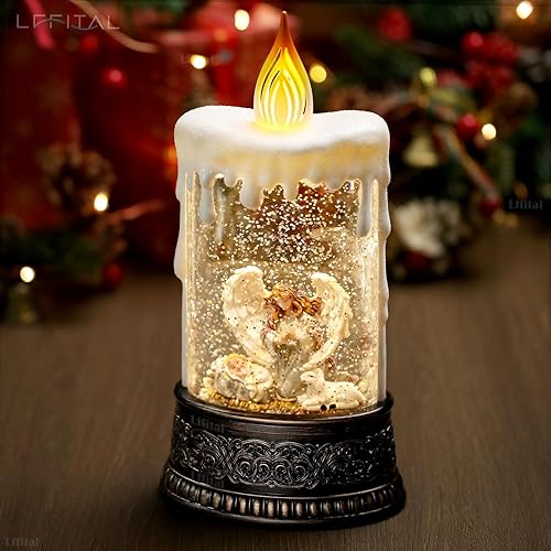 Miniatura 2 de Globo de nieve de Navidad, linterna de globo de nieve con ángel, linterna de nieve en forma de vela, purpurina para la temporada de vacaciones,