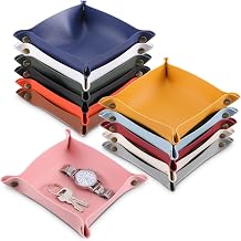 12 Pcs PU Leather Valet Tray, Foldable Catchall Organizer with Snap Buttons, Double Sided Key Tray for Entryway, Desk, Travel, Phone, Keys, Jewelry - 12 Colors