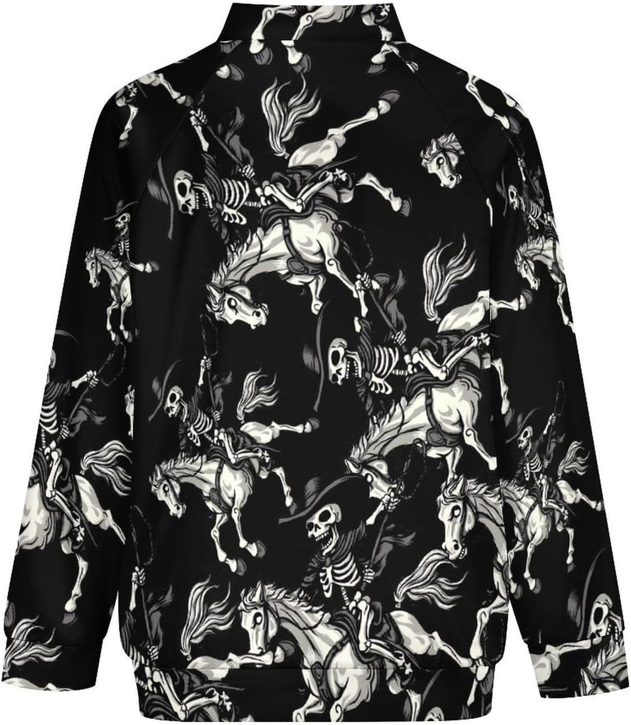 Skeleton Riding Horse Print Men's Zip Up Sweatshirt Casual Sweater Jackets Long Sleeve Tops Lightweight Coat