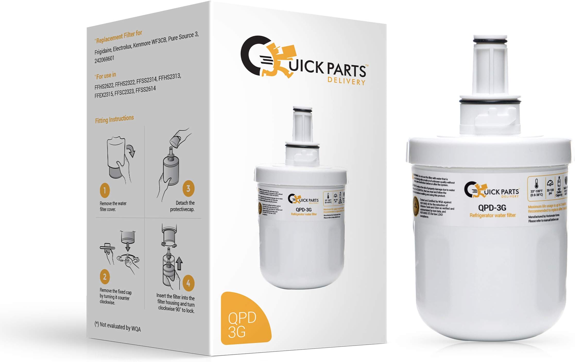 QPD-3G NSF 42 Certified Water Filter Replacement Compatible with Models DA29-00003G, DA29-00003B, HAFCU1, DA29-00003A Advanced Series, RWF1100A, (1 pack)