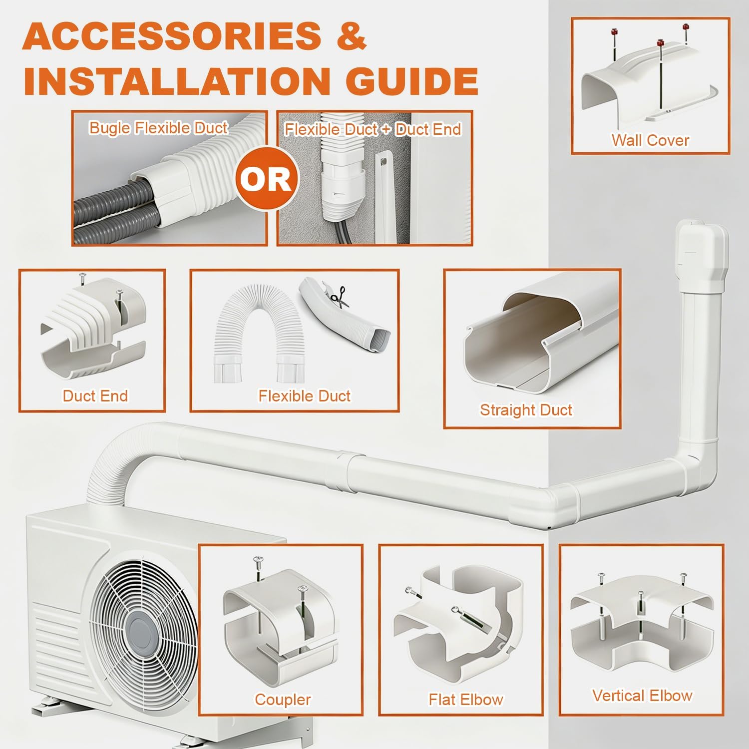 3" 10Ft Mini Split Line Set Cover with Flexible Duct, Instruction Lineset Cover Kit for Mini Split, Decorative PVC Kit for Minisplit, Air Conditioner, Central AC, HVAC and Heat Pumps, White