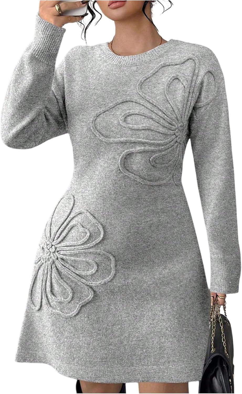 SOLY HUX Women's Plus Size Sweater Dress Floral Crew Neck Long Sleeve Knit A Line Fall Winter Dresses