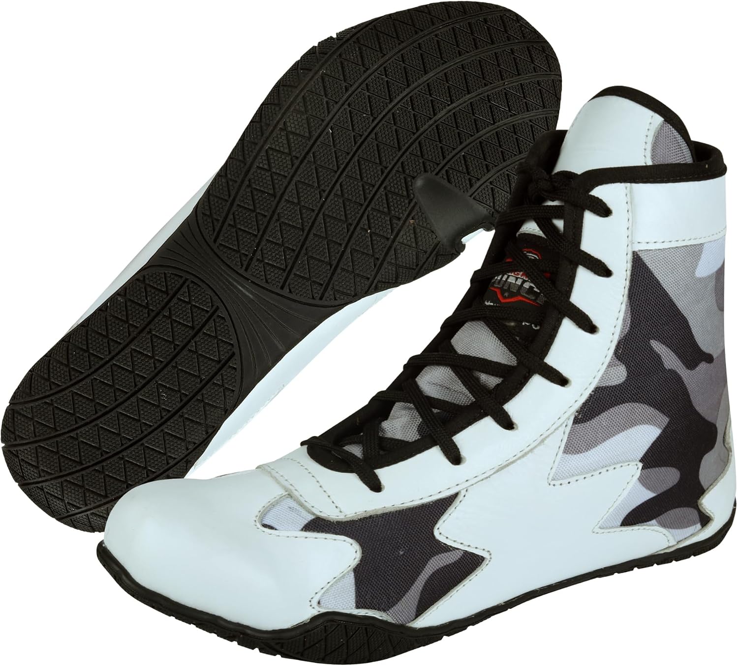 Men's Boxing & Wrestling Shoes – Premium Leather, Ankle Support, Non-Slip Grip (Black Camo, Blue Camo, Red Camo)