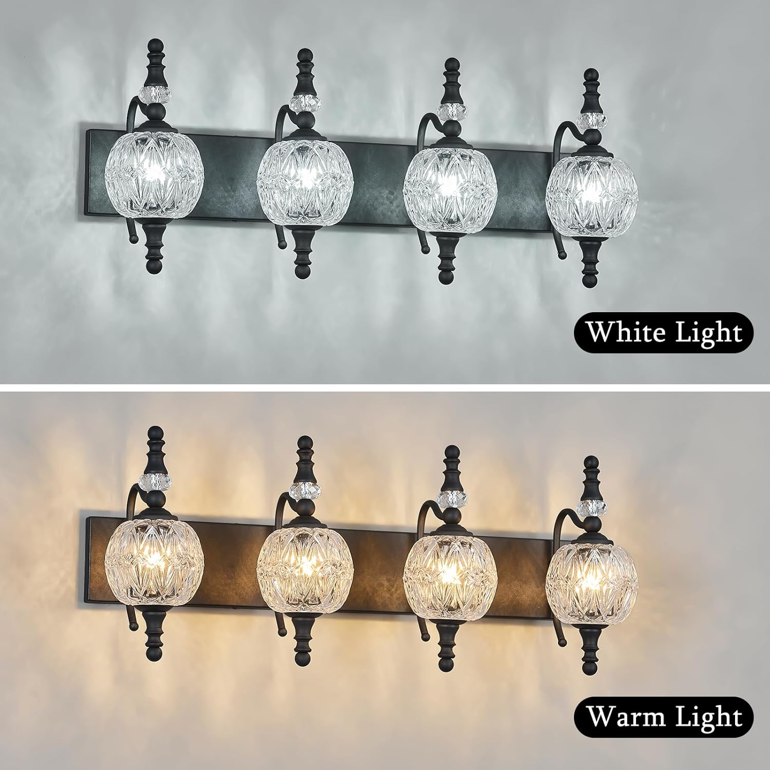 Modern Crystal Bathroom Vanity Lights Fixtures Over Mirror Black Vintage 4-Lights 28 Inch Bathroom Light Fixtures Glass Crystal Vanity Lights
