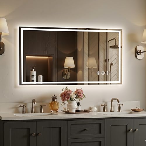 Miniatura 12 de Espejo de baño LED de 40X30 con luces, antiniebla, retroiluminado + iluminado frontal, espejo de tocador de baño iluminado para pared, función