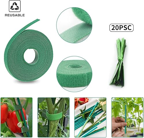 Miniatura 4 de 30 estacas de jardín de bambú verde de 16 pulgadas, palos de soporte de plantas de madera con lazos de jardín y correa de nailon para plantas