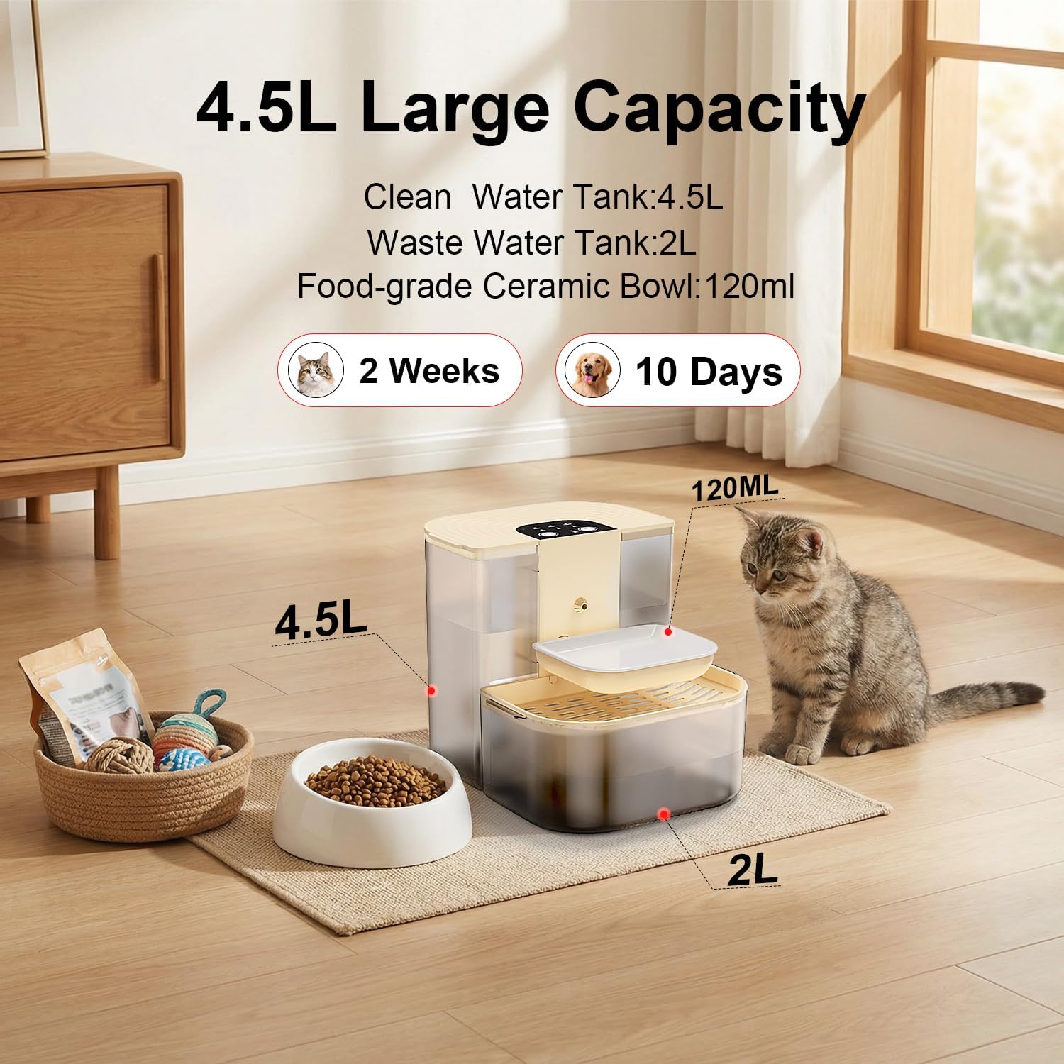 Dog Water Dispenser Indoor, 152oz/4.5L Large Cat Water Fountain with Remote Control, Silent Automatic Pet Drinking Fountain for Dogs and Cats, Fresh Water Bowl for Pets(Cream)