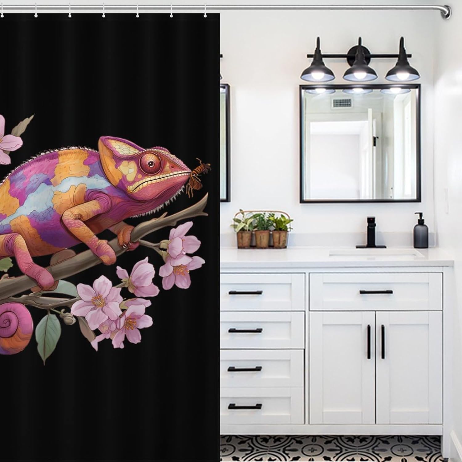 Chameleon Print Shower Curtain 46.85x70.87Inch（119x180cm） Polyester Bath Curtain Shower Curtains Printed Decorative