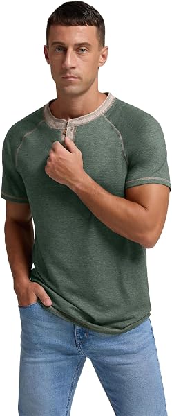 PrinStory Henley Shirt Herren Baumwolle Kurzarm Tshirt Mit Knopfleiste Sommer T Shirt Laufen Tops Für Männer - 3