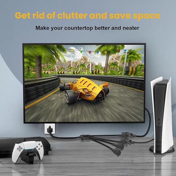 1625W Power Cord Splitter 3 Prong Outlet Extender Cable for Outdoor Indoor