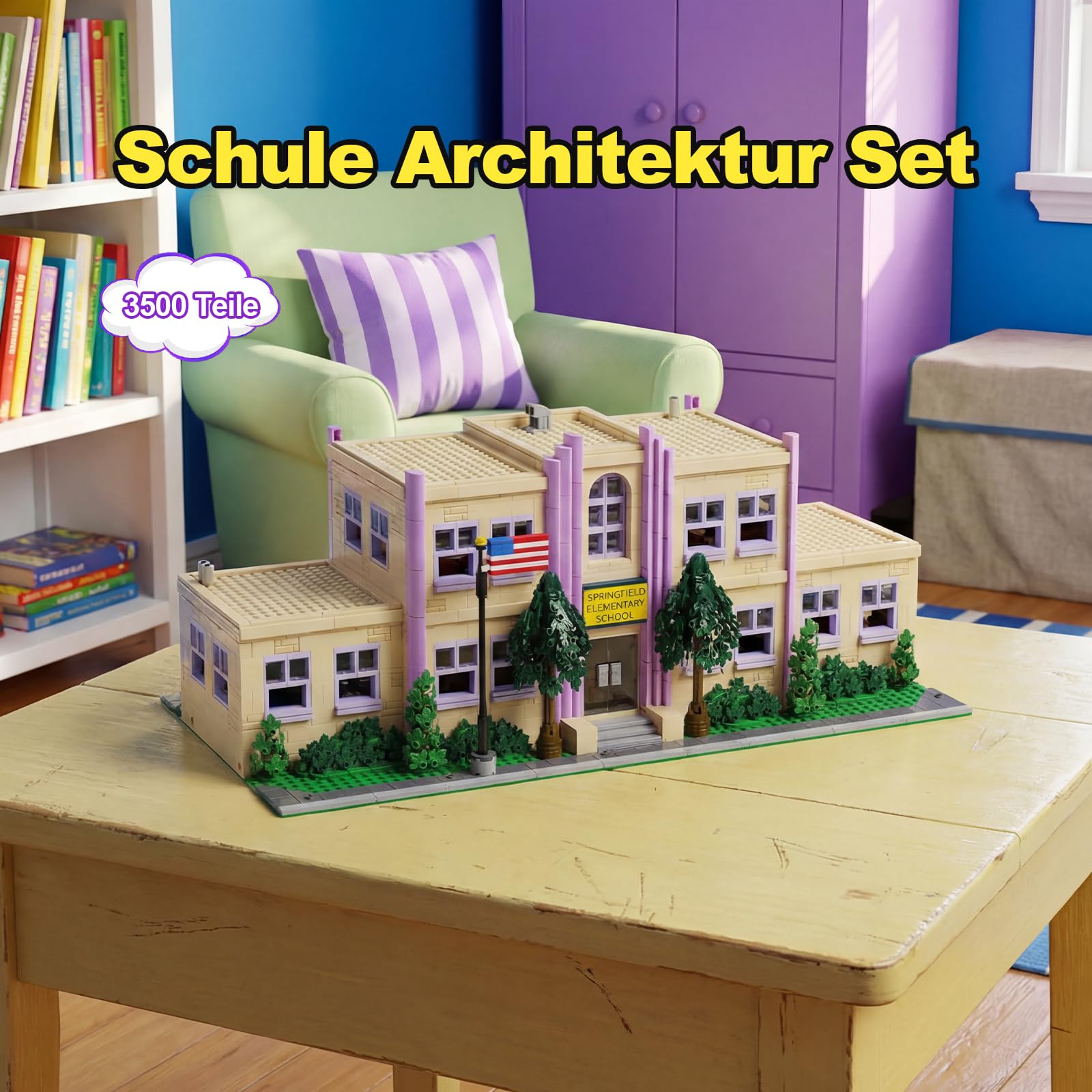 Springfieid Klemmbausteine Haus Set für Erwachsene - 3500 Teile Simpsan Schule Film Architekture Stadthaus Modular Building Compatible mit Barweer