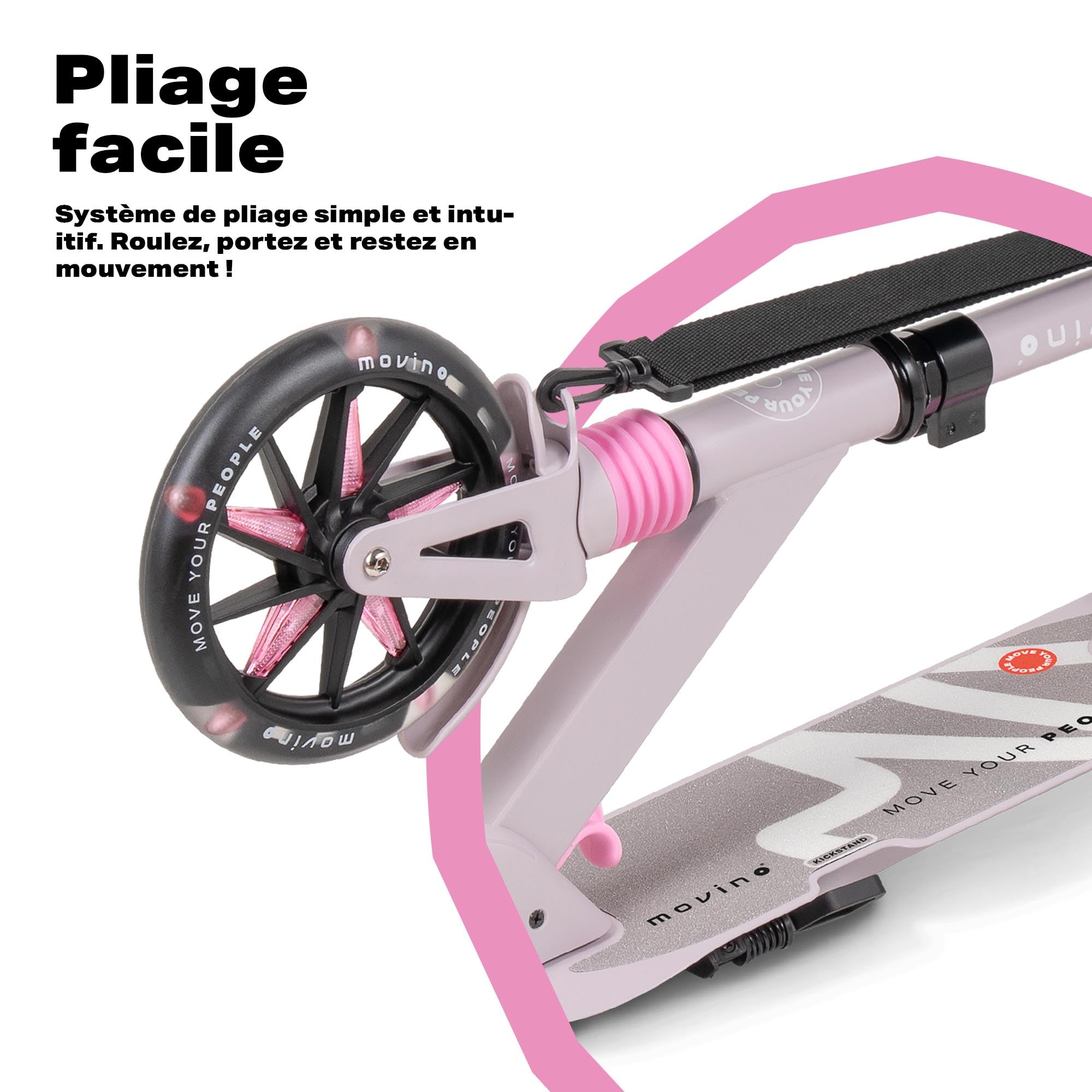 Movino Trottinette Enfant et Adultes jusqu'à 100 kg - Pliable - Grandes Roues LED 180 mm - Guidon Réglable en Hauteur - City Light
