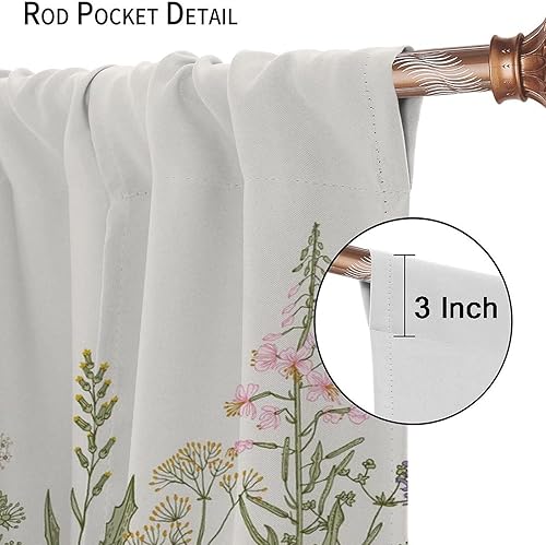 Miniatura 501 de Retro 70s Floral Blackout Window Curtains, Watercolor Flower Plant Rustic Modern Style Pattern Window Drapes, for Bedroom Living Room 42x45in 2