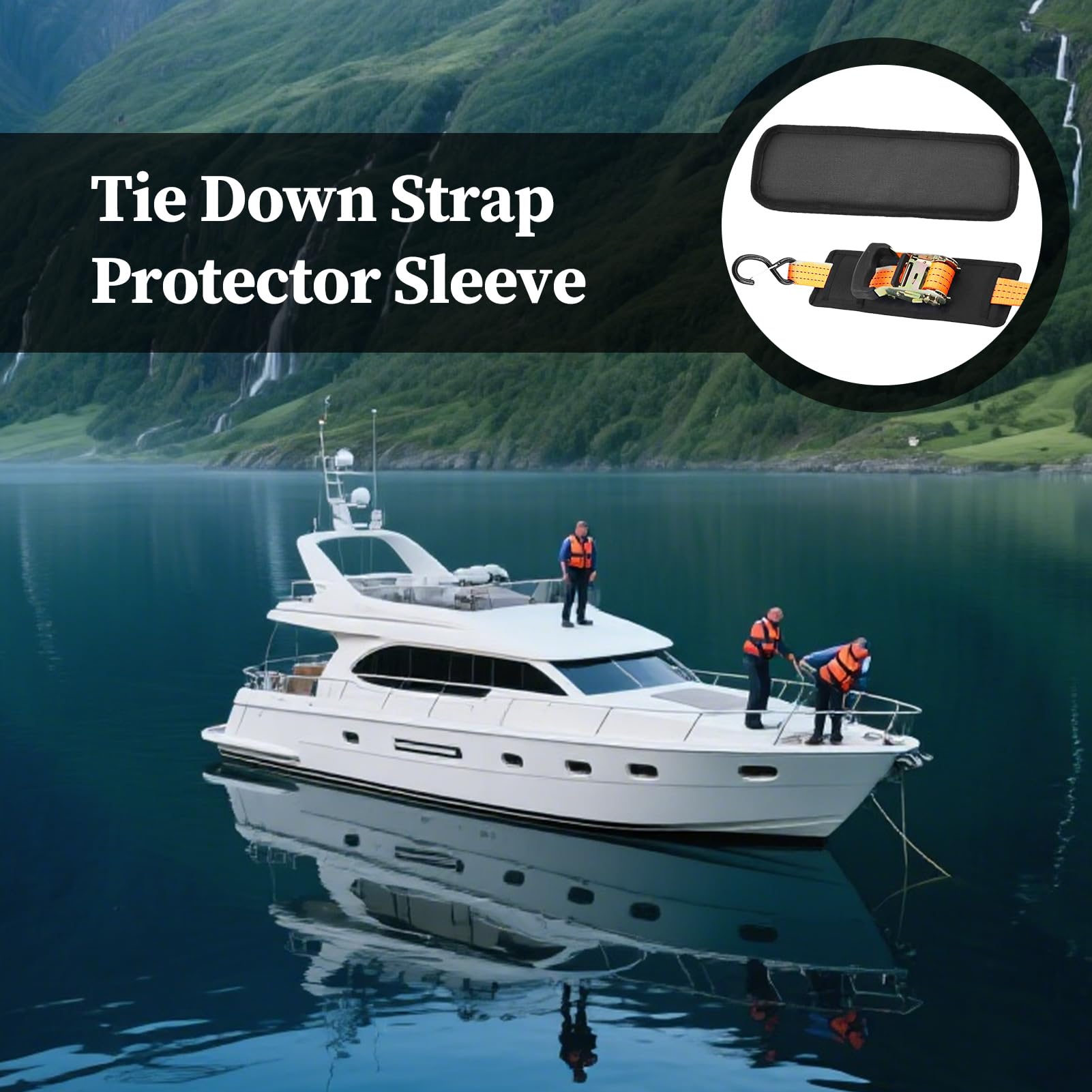 Protection d'arrimage – Protection de transport en polyester, manchon de sangle le bas, manchon rembourré à cliquet sangle coussin de remorque, protection pour bateau, kayak, camion, yacht