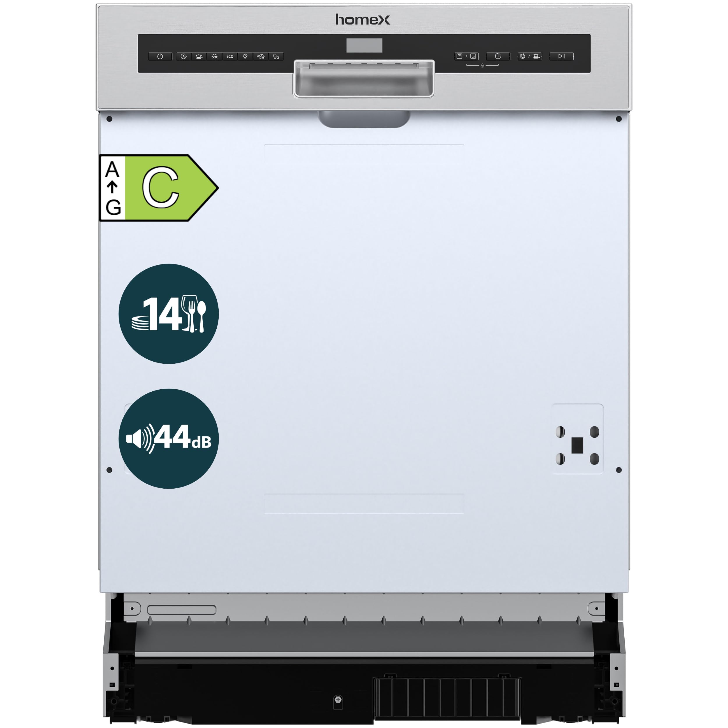homeX Geschirrspüler 60 cm teilintegrierbar 14 Maßgedecke 7 Programme AquaStop 44 dB DWSI601444C