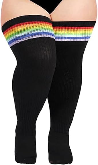 Plus Size Womens Thigh High Socks for Thick Thighs Leg Warmer Boot Socks Extra Long Striped Thick Over the Knee Socks