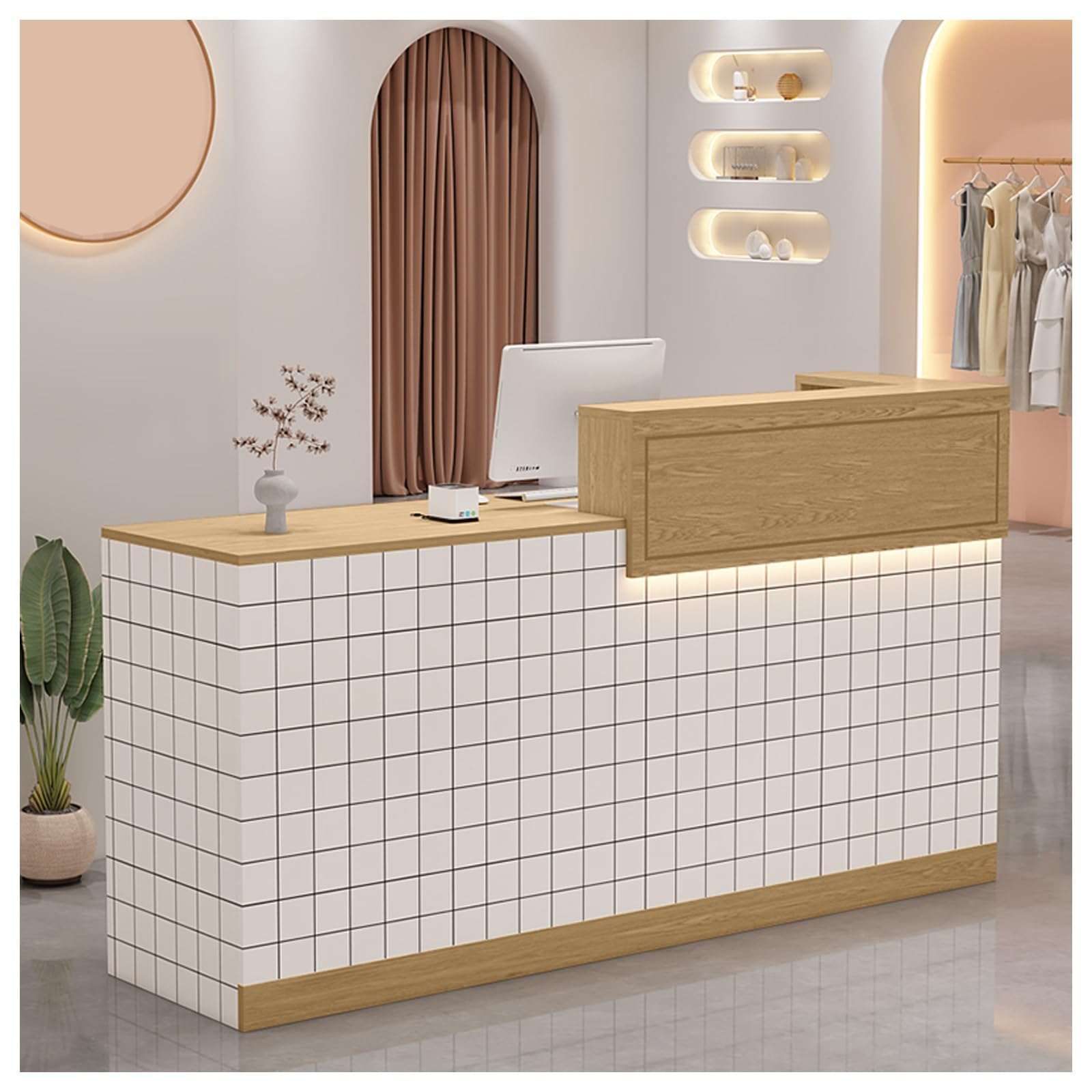 Nowoczesne, kompaktowe biurko z zarządzaniem kablami, licznik obsługi klienta 119 cm, do salonu, sklepu, domu, biura, stylowe meble recepcyjne (A8, 120 cm)