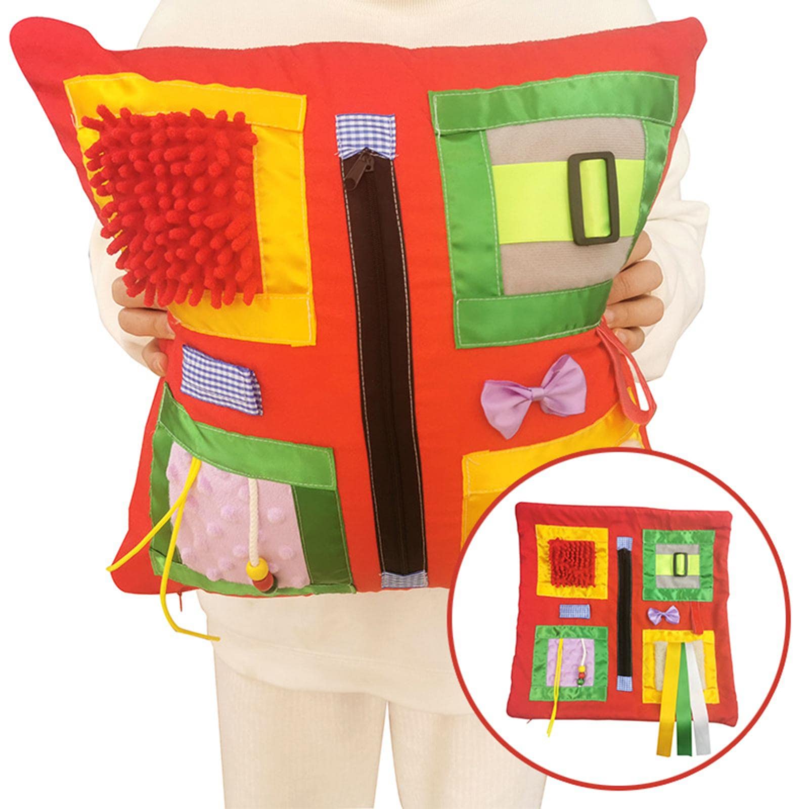Dekokissen Fidget Kissen Senioren Kissen Pad Motorikspielzeug Aus Polyester mit Beschäftigungsfördernden Elementen für Senioren Freizeit Betr, Rot