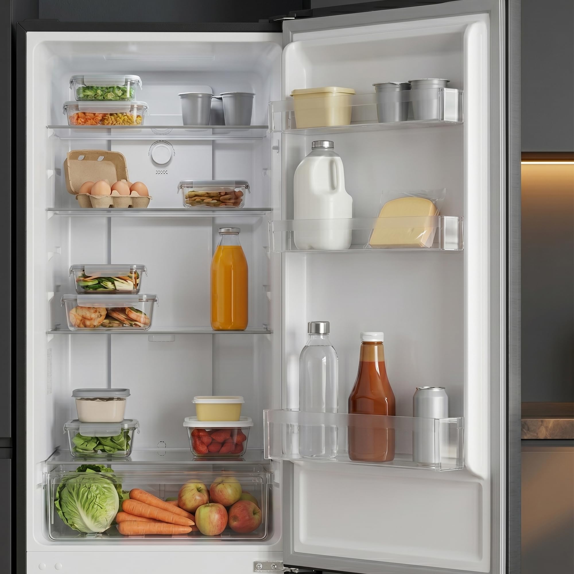 Schmale Kühl-Gefrierkombination 58 cm Breit 253L Freistehend, Inverter-Kompressor, No Frost, Leise, Energieklasse E, LED-Innenbeleuchtung, Klimaklasse SN-T, Dunkelgrau, 177 cm Hoch