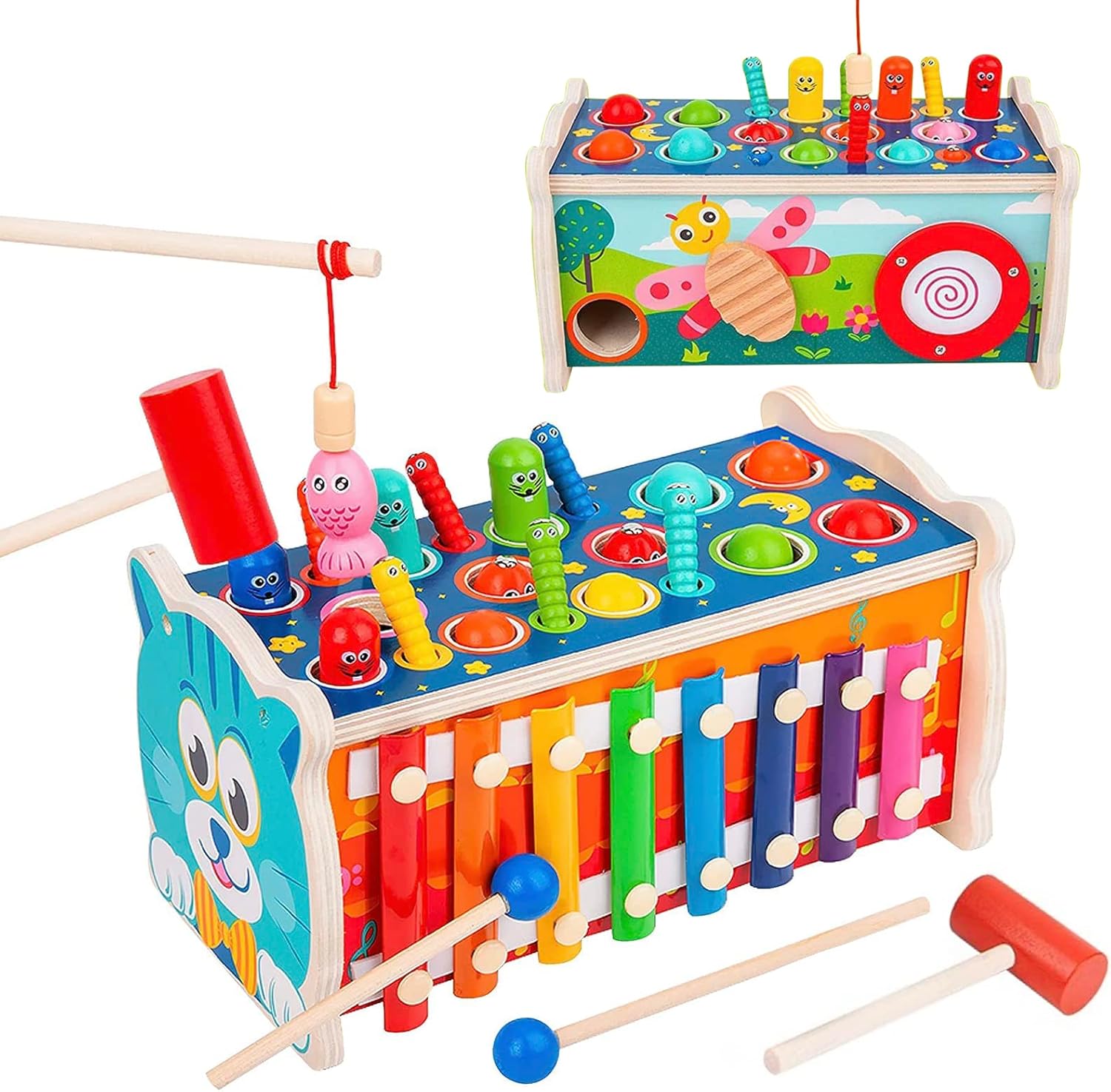 Wooden Hammer Toys Pegs Pound and Tap Toys Montessori Pounding Bench