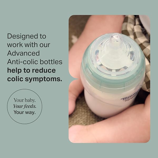 Tommee Tippee Advanced Anti-Colic Baby Bottle Teats, Medium Flow for 3m+, Pack of 2 Breast-Like Teats for a Natural Latch, BPA Free Soft Silicone - 3