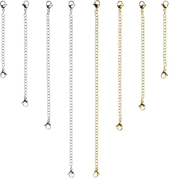 8 Pcs Necklace Extender Gold and Silver Plated Bracelet Extender Extender Chain Set 4 Different Length 6 inch 4 inch 3 inch 2 inch 4 Gold, 4 Silver