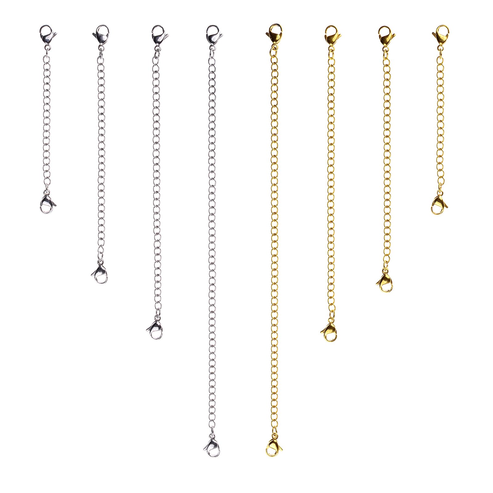 D-Buy 8 Pcs Stainless Steel Necklace Extender Bracelet Extender Extender Chain Set 4 Different Length: 6" 4" 3" 2" (4 Gold, 4 Silver)