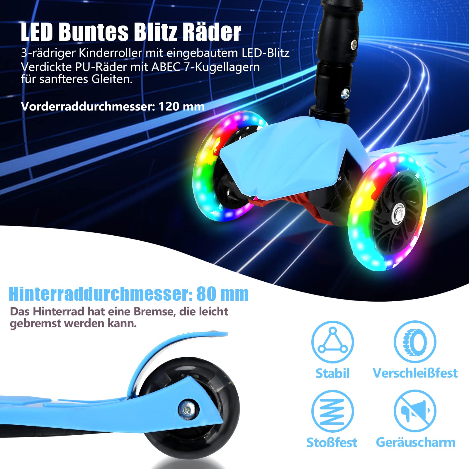 Patinete infantil plegable, altura regulable, con ruedas grandes y correa de transporte