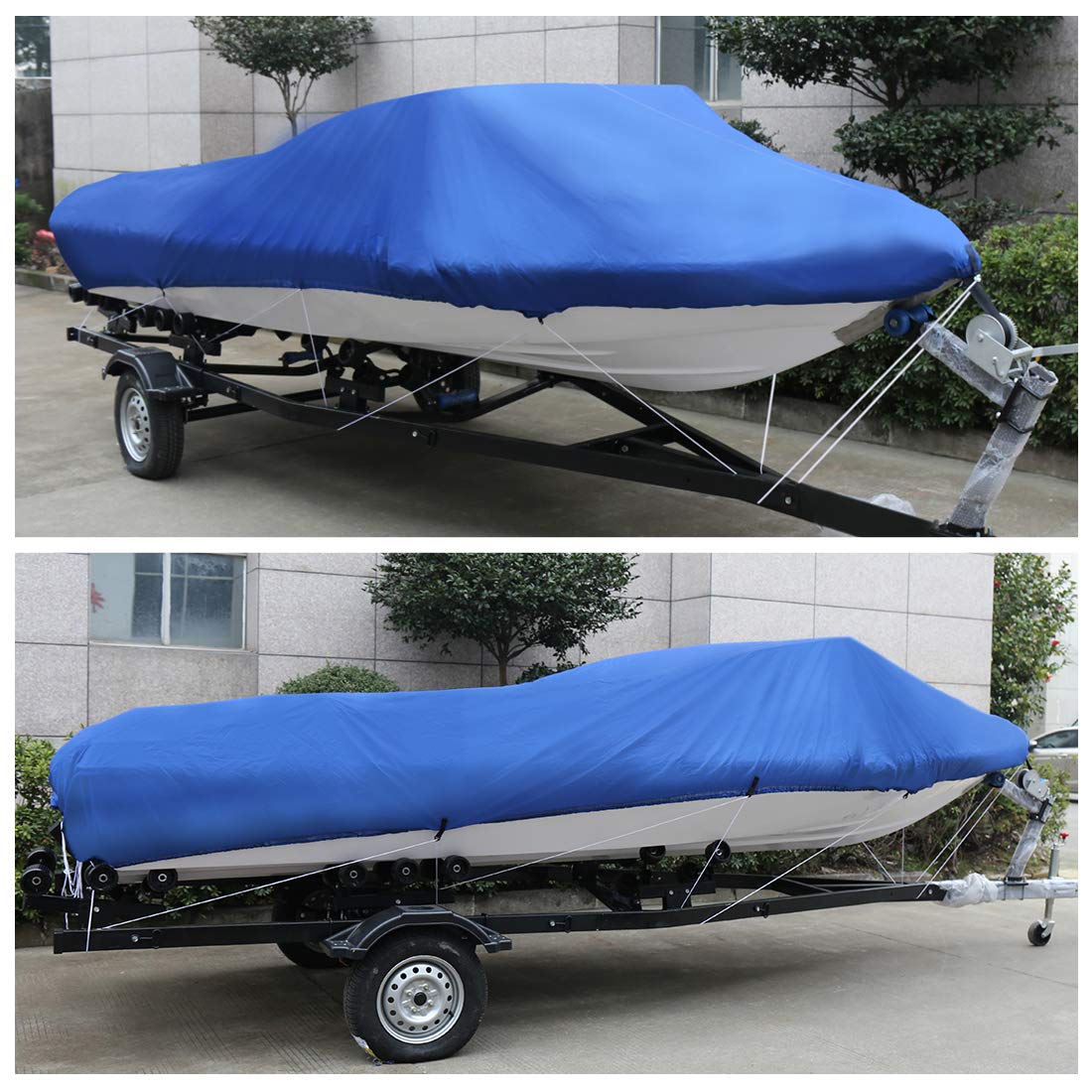 sourcing map 14-16ft 210D Couverture de Bateau remorquable Pêche étanche Forme en V Bleu 540x290cm