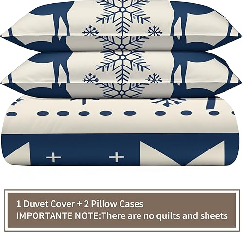 Miniatura 6 de Juego de funda de edredón nórdica de Navidad, estilo nórdico, copos de nieve, juego de ropa de cama con ciervos de Navidad, funda de edredón