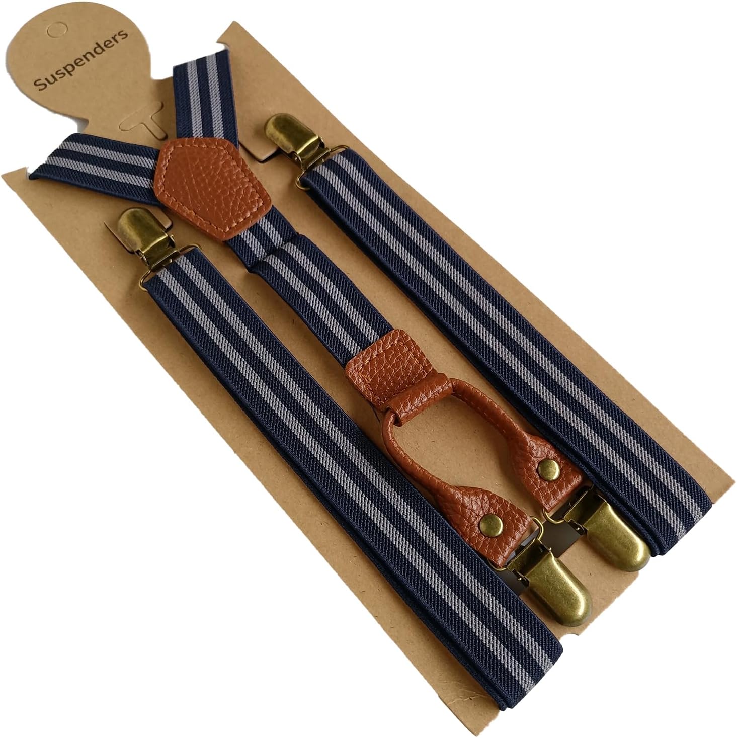 Classic Striped Suspenders with Leather Trim, Mult-color, Y-Back Design, Adjustable Metal Clips, Formal Wear