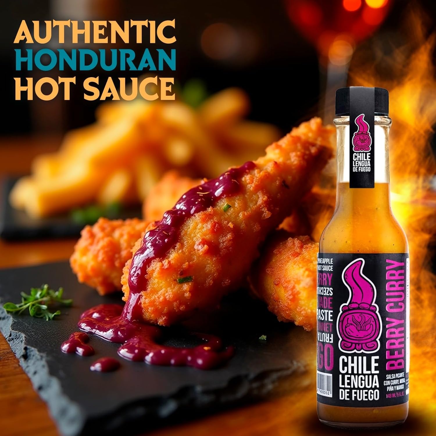 Hot Sauce | Chile Lengua de Fuego (Pack of 2, Berry Curry) - Medium Heat Fruit & Curry Sauce with Mango, Blackberry, Pineapple & Scotch Bonnet