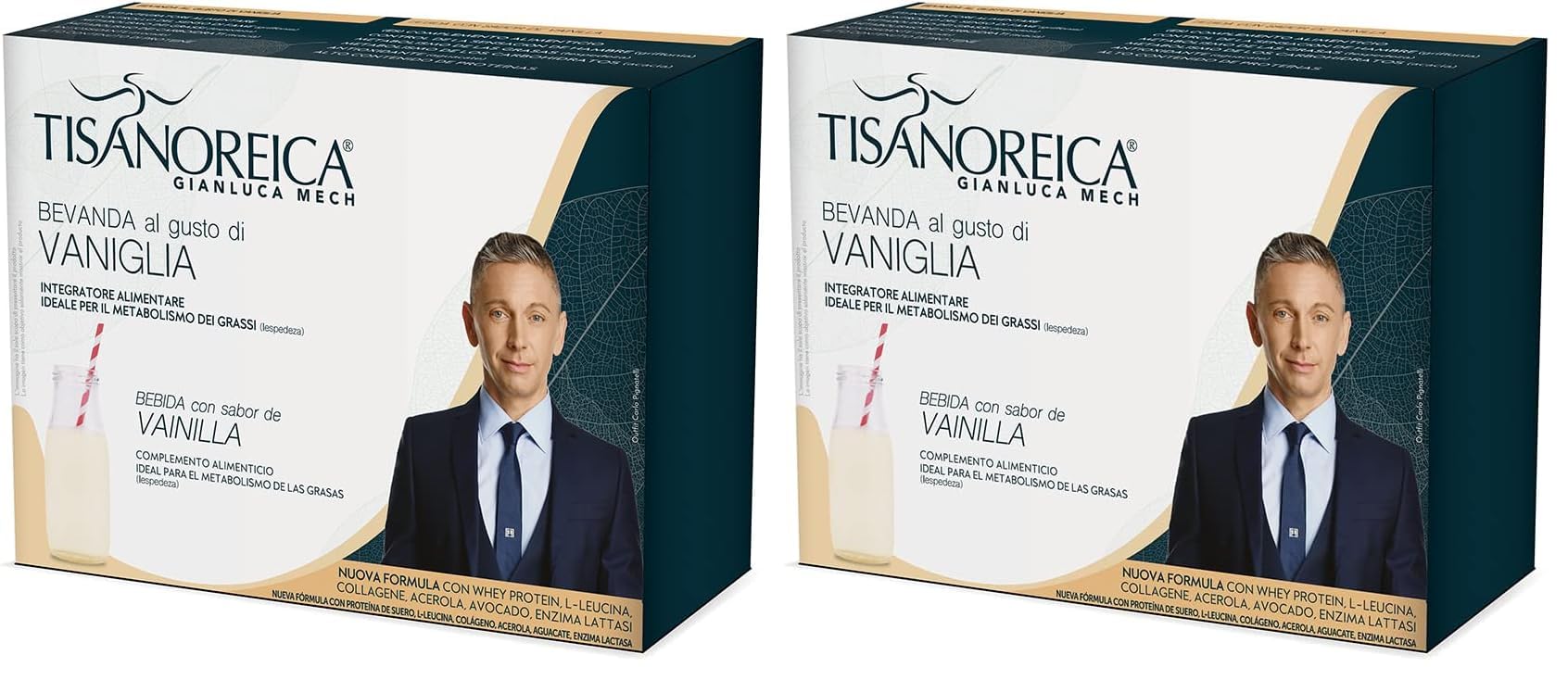 Gianluca Mech | Tisanoreica Bevanda Proteica al Gusto di Vaniglia, 4 x 28g, Integratore Alimentare Keto con Acacia, 341kcal per 100g (Confezione da 2)