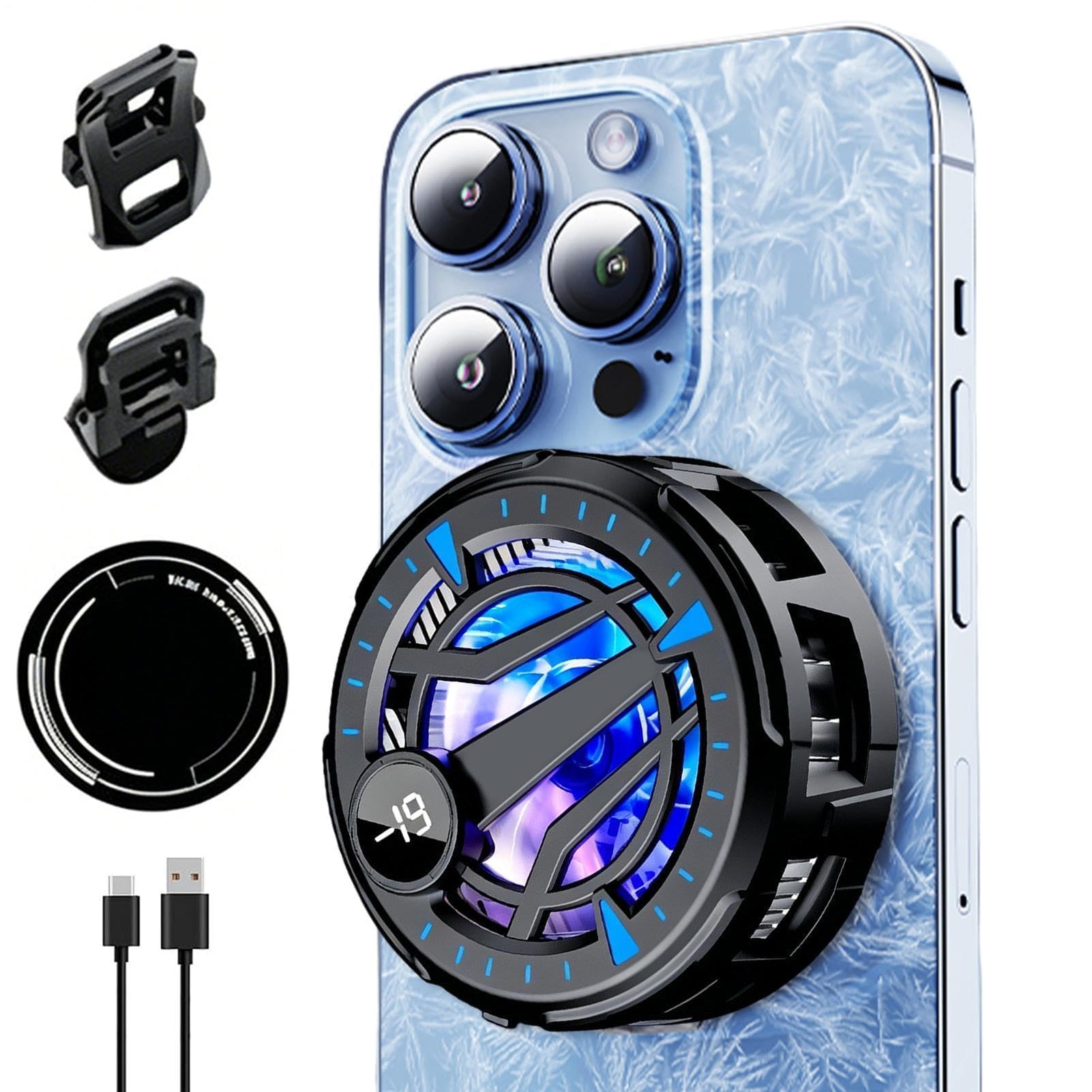 Ventola di raffreddamento per cellulare, ricaricabile tramite USB, silenziosa, con morsetto, per live streaming, giochi, ascolto di musica, compatibile con la maggior parte degli smartphone, ideale