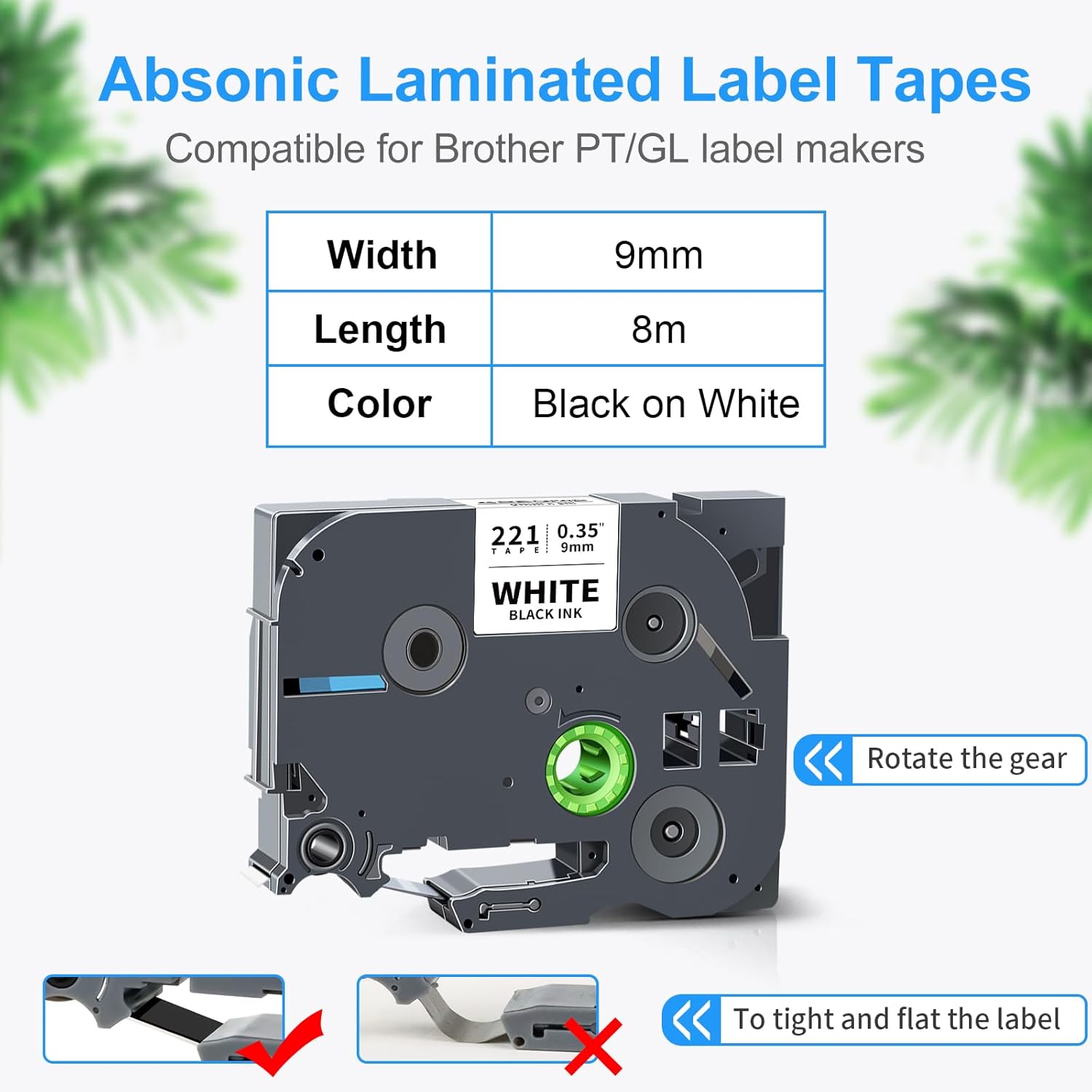 Absonic 6-Pack Tz-221 9mm 0.35 Laminated White Tz Tape Compatible for Brother Tze-221 Tze221 Tz221 9mm P Touch Tze Label Tape 0.35" White for PTD220 PTD210 PT-H111 PT-D400 PT-D600 PT-H110 Label Maker - Image 2