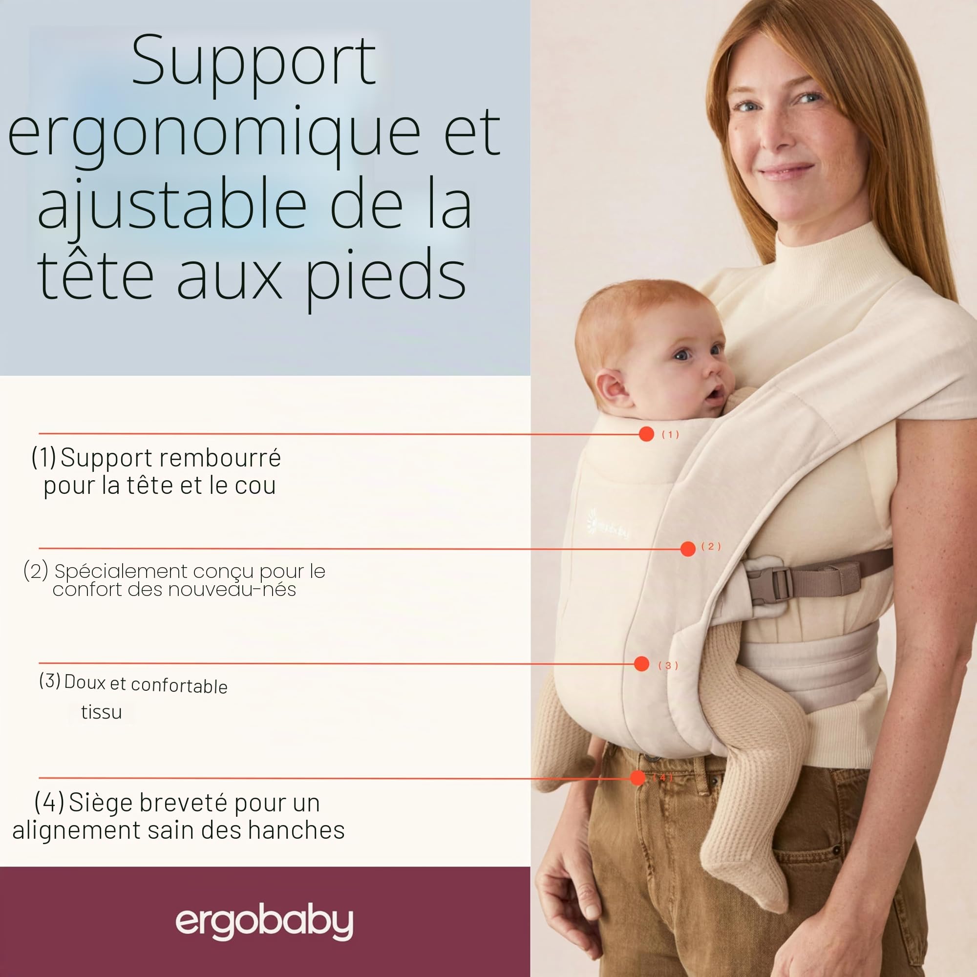 Ergobaby Embrace Porte Bebe Nouveau-ne Physiologique et Ergonomique Extremement Doux, Cream