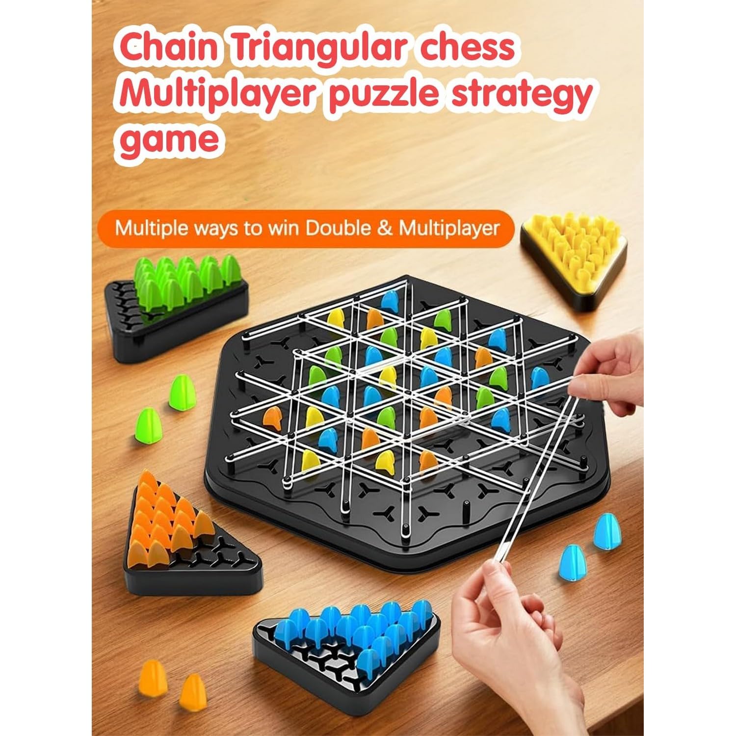 POTLID Triangle Chess Chain Game for Kids & Adults | Triggle Rubber Band Strategy Board Game | Fun Family Brain Teaser Puzzle | Interactive Logic Game for 2β4 Players 1