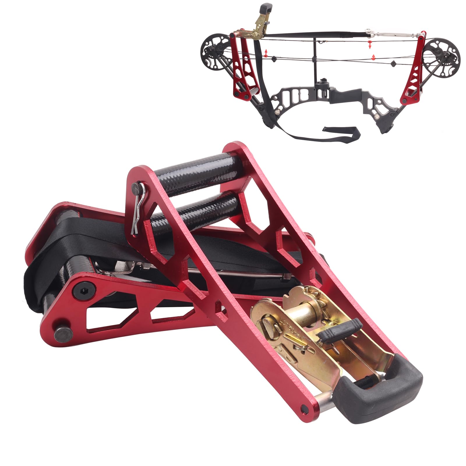 Archery Compound Bow Press Portable Aluminium Alloy Crossbow Press Archery Ratchet Bow Press Open Tool Accessories for Most Compound Pulley Bows (1.3m Red)