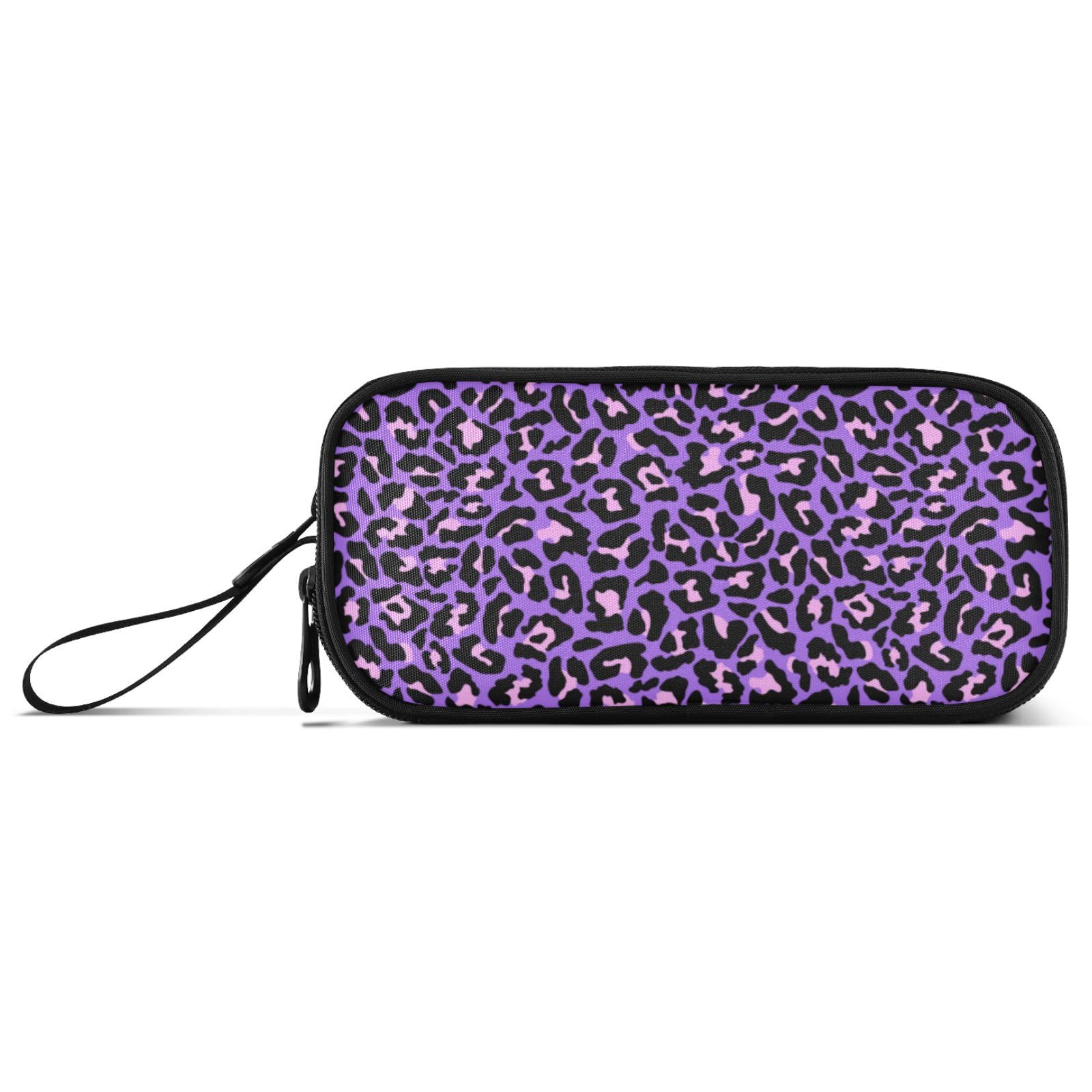 Large Pencil Case, Big Capacity Pencil Bag Pen Pouch Holder 3 Compartments, Neon Purple and Pink Leopard School Office Supplies Stationery Makeup Bag Storage Organizer for Students Girls Boys Women โ image 1