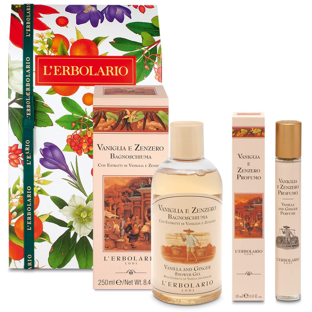 L' Erbolario - Confezione Regalo VANIGLIA e ZENZERO Duo - in Scatola Originale - Bagnoschiuma da 250 ml + Profumo da 15 ml