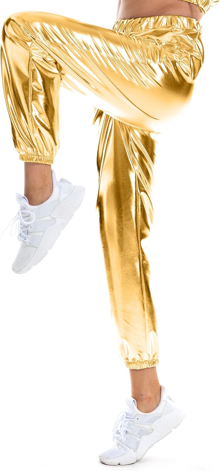 Women's Metallic Shiny Jogger Casual Holographic Color Streetwear Pants Hip Hop Fashion Smooth Elastic Trousers - Image 5