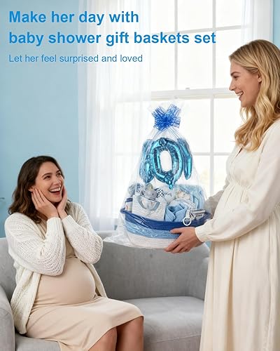 Miniatura 5 de Juego de 22 cestas de regalo para bebé, azul (recién nacido de 0 a 12 meses)  Regalos premium para baby shower para niños juego de artículos