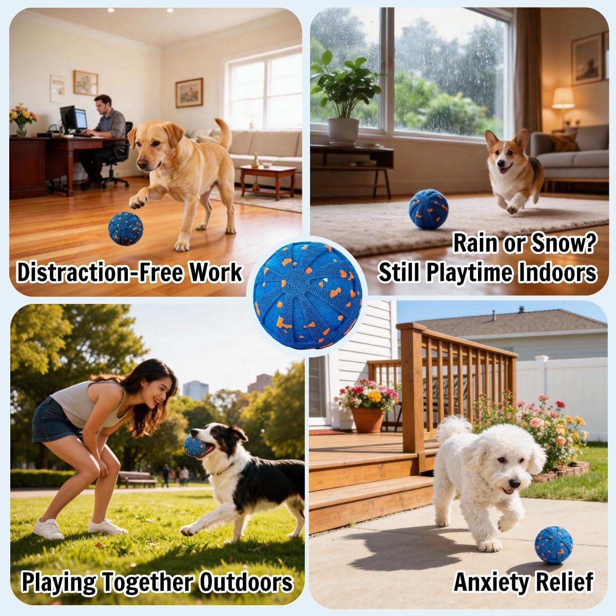 Interactive Dog Ball, Automatic Self-Rolling Moving Ball for Dogs, Smart Jumping Dog Toy for Small Medium Large Breeds, USB Rechargeable Active Pet Toy, Durable E-TPU Shell
