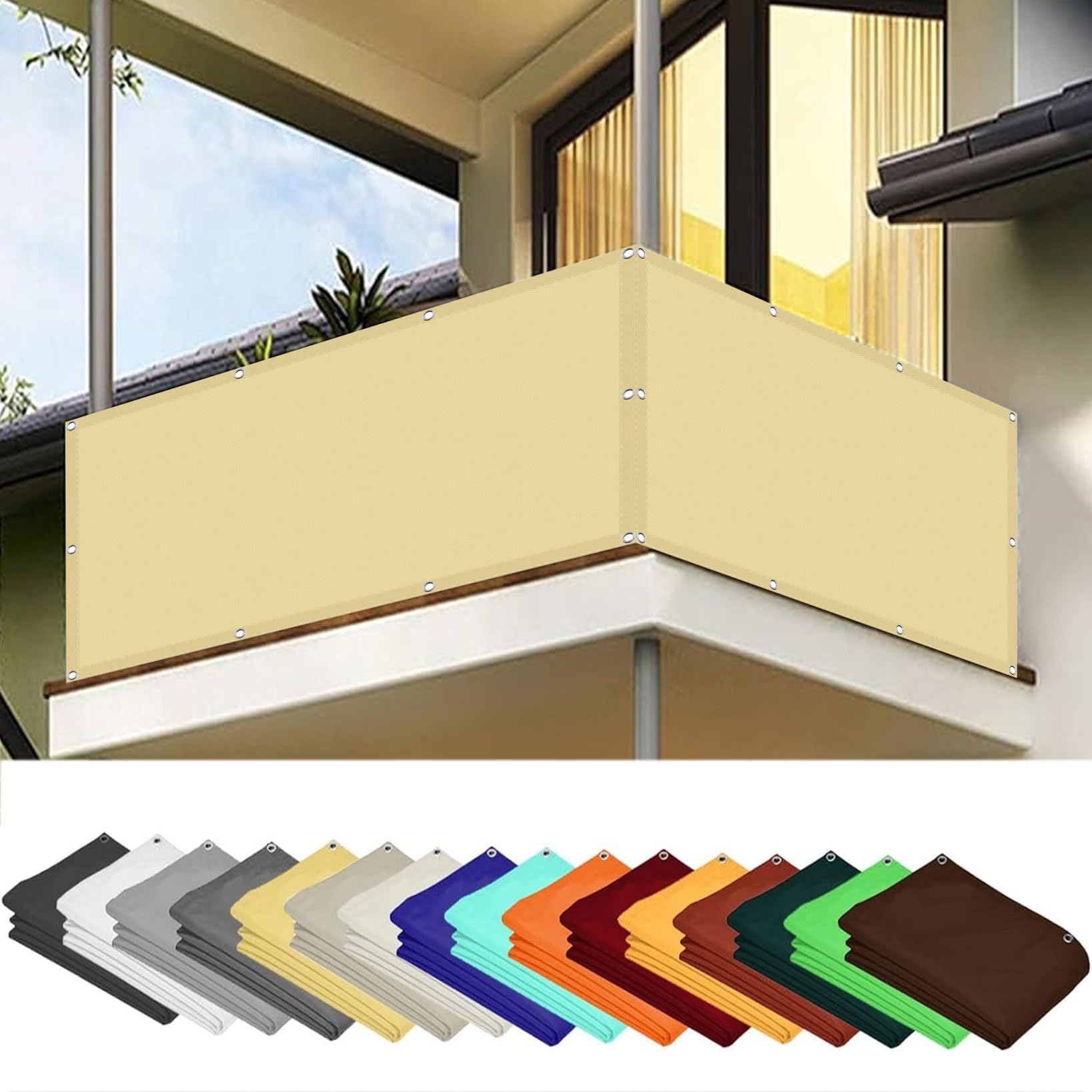 Osłona Ekranu Chroniąca Balkon 140 x 650 cm Stopień Zacienienia 90%. Ogrodzenie Ogrodowe Ekran Balkonowy Z Bezpłatną Liną, Łatwy W Instalacji Ekran, Kolor kremowy