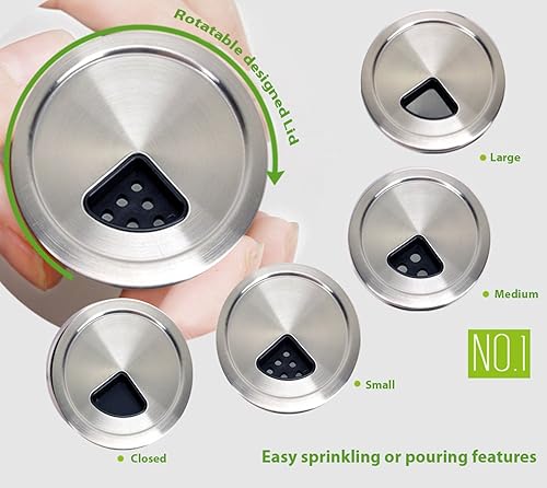 Miniatura 2 de Salero y pimentero Cubierta de acero inoxidable con parte inferior de vidrio con cubierta giratoria para especias (plateado)