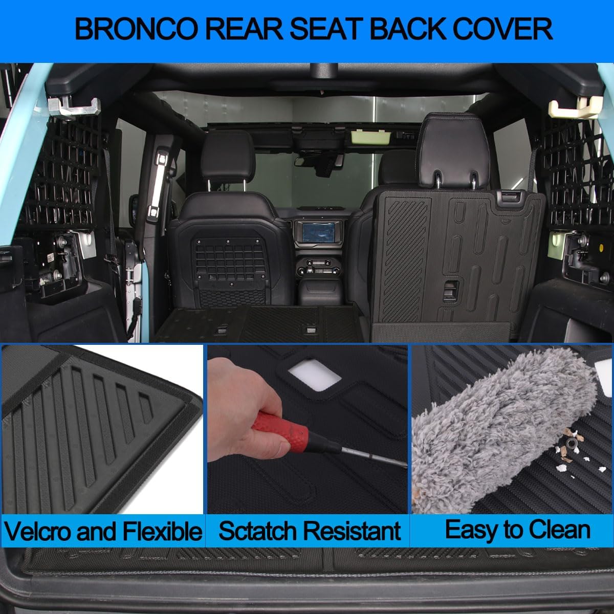 Rear Seat Back Cover for Ford Bronco Accessories 2021 2022 2023 2024, Trunk Mat Protector Mat Dog Seat Liner Fit Bronco 4-Door Backrest Mats