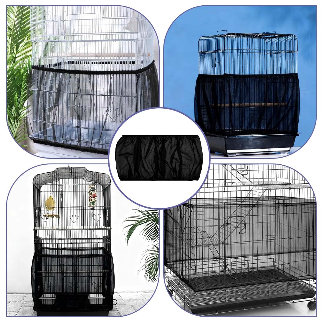 Copertura Gabbia Pappagalli In Rete Nylon Traspirante, Catturasemi Regolabile Per Gabbie Uccelli, Protezione Morbida, Altezza 20 Cm Circonferenza 80-110 Cm, 1 Pezzo Nero