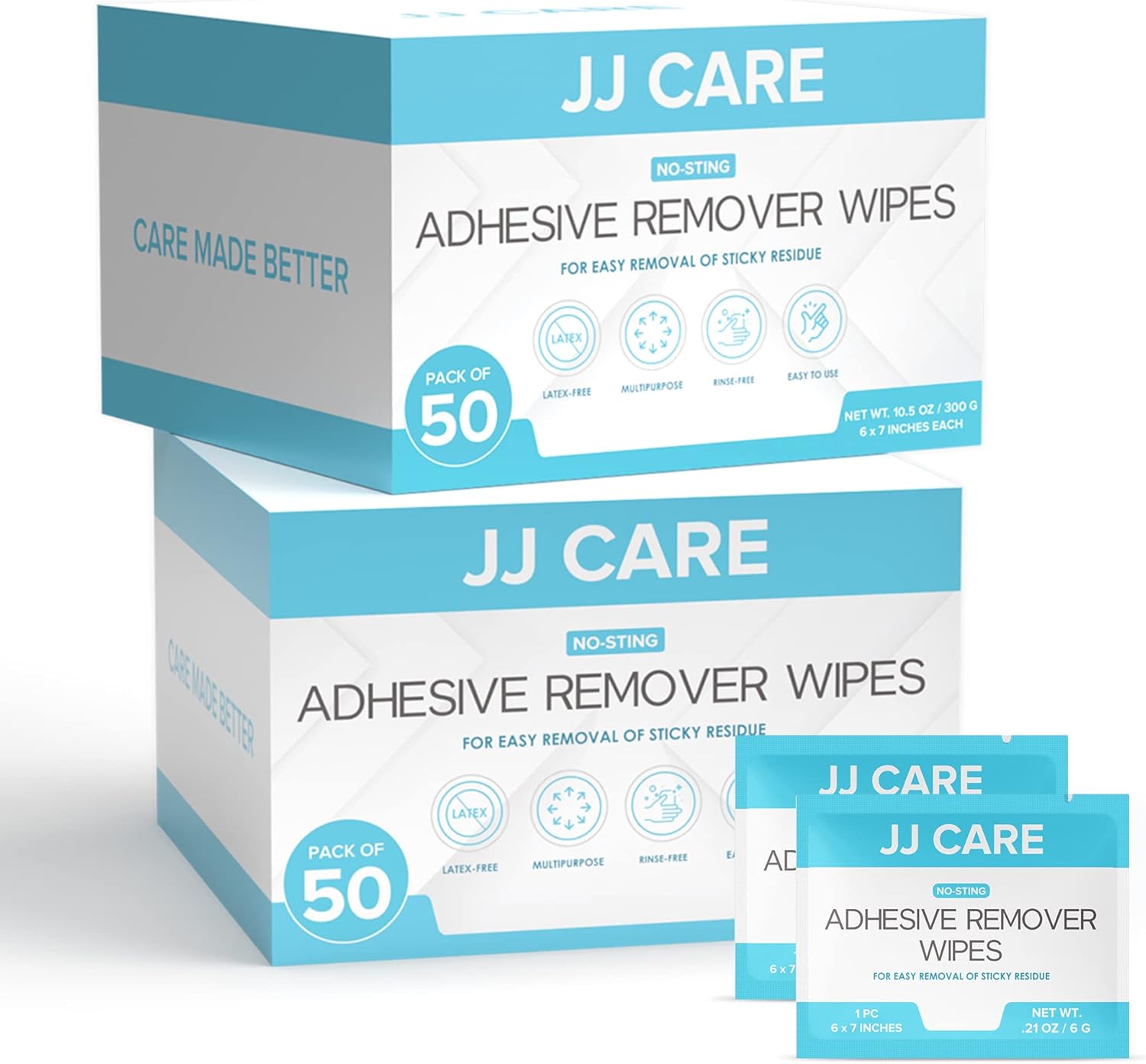 JJ CARE Adhesive Remover Wipes [Pack of 100] 6”x7” Large