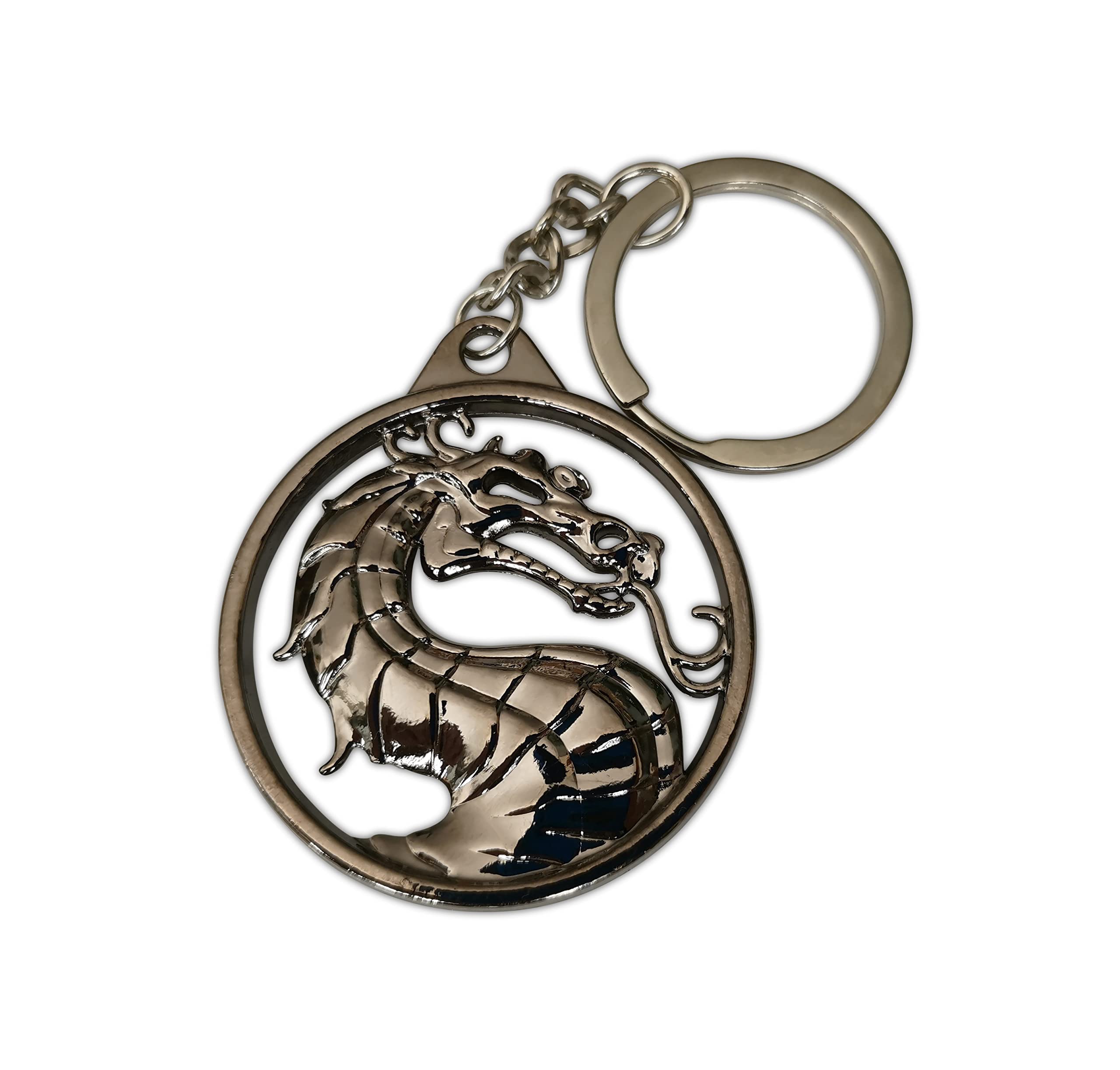 Eillwin Men's Dark-Silver Mythical Dragon Emblem Keychain – Dark Metal Alloy Dragon Keyring – Gothic Fantasy Accessory Gift For